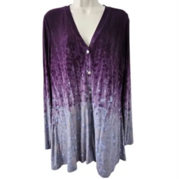 LOGO by Lori Goldstein Tops - Lori Goldstein LOGO Ombre Button Front Long Sleeve Cardigan Purple Womens Small